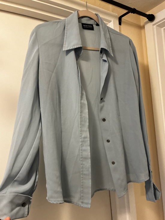 New York & Company Tops - Sheer Lightweight Blue Grey Button Up Blouse Long Sleeve Adjustable Length
